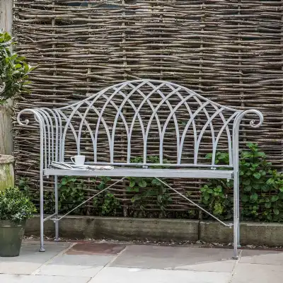 Modern Metal Outdoor Garden Bench Grey Painted Distressed Curved Design
