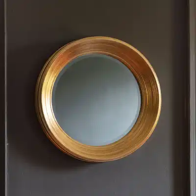 Round Porthole Wall Mirror Gold Rippled Frame