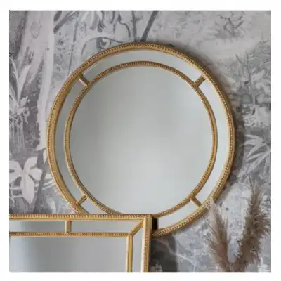 Round Bevelled Wall Mirror With Gold Metal Frame