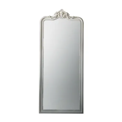 French White Tall Ornate Crown Leaner Wall Mirror