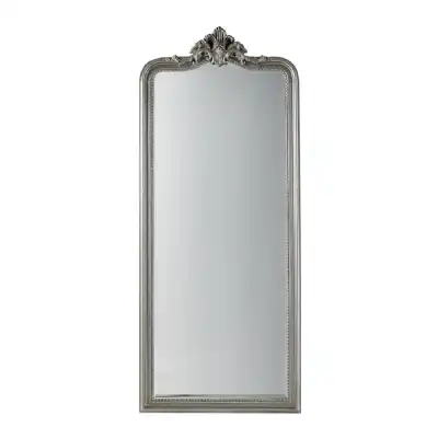 French Style Tall Full Length Embellished Crown Ornate Silver Mirror
