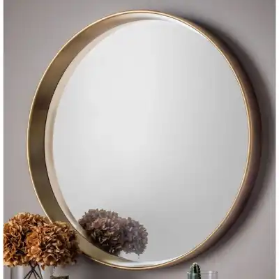 Gold Bevelled Glass Round Wall Mirror