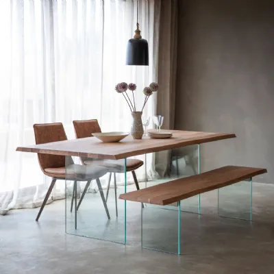 Rectangular Wood Large Dining Table 200cm With Glass Legs