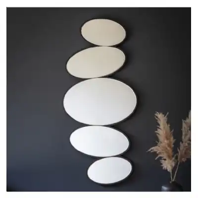 Tall Stacked Pebbles Wall Mirror in Black Bubbles Frame