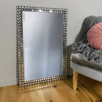 Rectangle Silver Coin Installed Frame Wall Hanging Mirror
