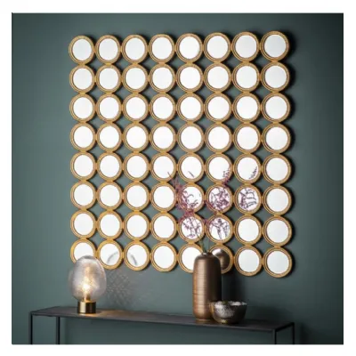 Large Gold 64 Circular Panel Framed 100cm Square Wall Mirror