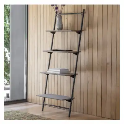 Wall Ladder Open Bookcase Display Unit 175cm Tall Dark Lacquer