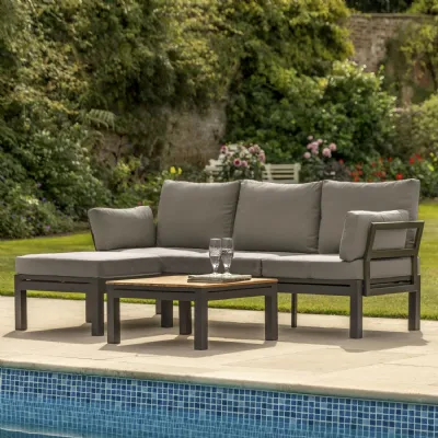 Grey Outdoor Garden Sun Lounger Corner Sofa Set with Table