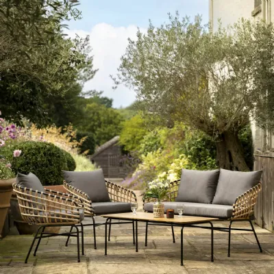 Natural Outdoor Garden Woven Wicker Lounge Set 4 Seater