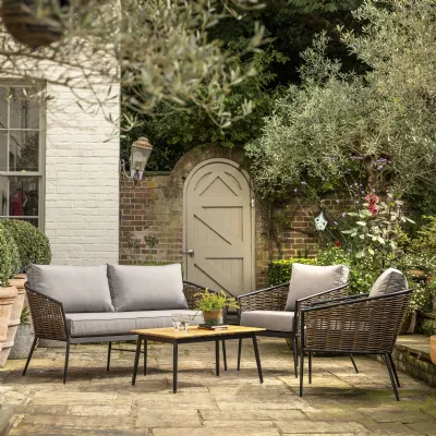 Natural Rattan Outdoor Garden 4 Seater Lounge Sofa Set