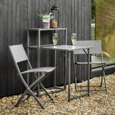 Charcoal Metal Outdoor Folding Table and 2 Chair Set