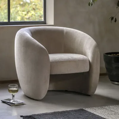 Cream Fabric Curved Back Upholstered Armchair