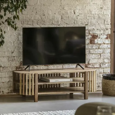Japandi Style Slatted Wood Open TV Unit
