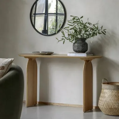Retro Style Natural Wood Console Table Wooden Base