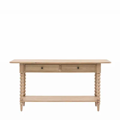 Oak 2 Drawer Console Table with Lower Shelf