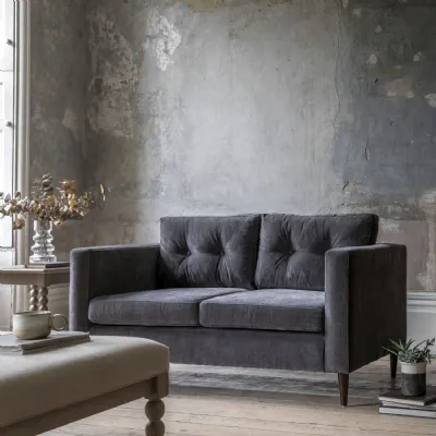 Charcoal Fabric 2 Seater Buttoned Sofa
