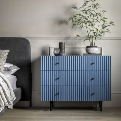 Blue Scalloped Designed Chest of 3 Drawers