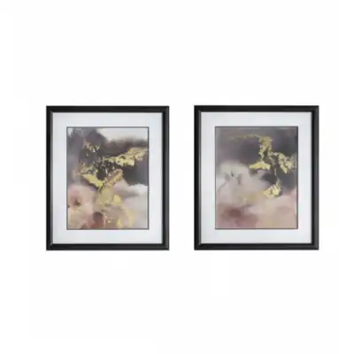 Set Of 2 Shimmer Abstract Wall Arts Black Frames 72x62cm