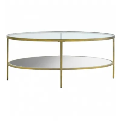 Gold Oval Metal Coffee Table Glass Top and Base