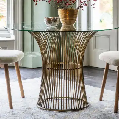 Round Glass Top Dining Table Bronze Metal Birdcage Base