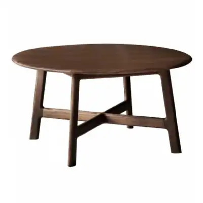 Walnut Wood Lacquered Round Coffee Centre Table Without Storage