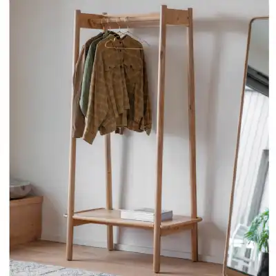 Oak Wood Open Hanging Coat Hanger Clothes Rack