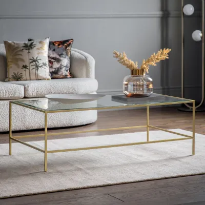 Champagne Gold Metal Coffee Table with Clear Glass Top