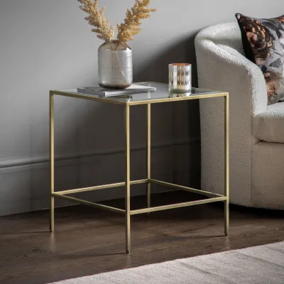 Square Champagne Gold Side Table Glass Top