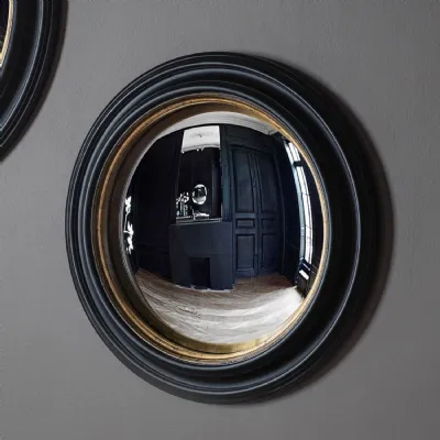 Round Black and Gold Convex Porthole Fisheye Wall Mirror