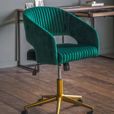 Green Velvet Swivel Office Chair Stainless Steel Legs
