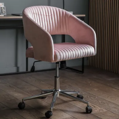 Pink Velvet Adjustable Swivel Office Chair
