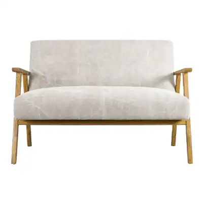 Cream Linen Fabric 2 Seater Sofa Wooden Frame
