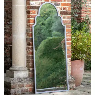 Tall Grey Metal Outdoor Curved Arched Wall Mirror
