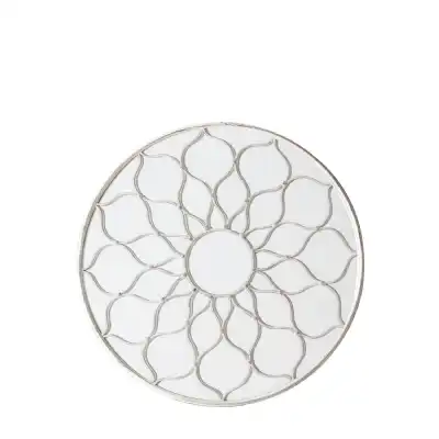 Floral White Metal Outdoor Decorative Round Wall Mirror