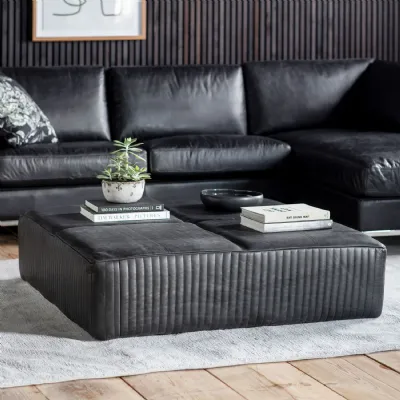 Large Black Leather Square Coffee Table