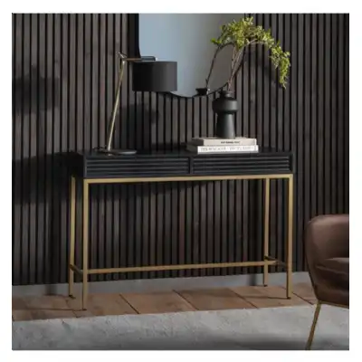 Black and Gold Ripple Wood Console Table