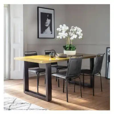 Gold Top Large Rectangular Dining Table Black Legs