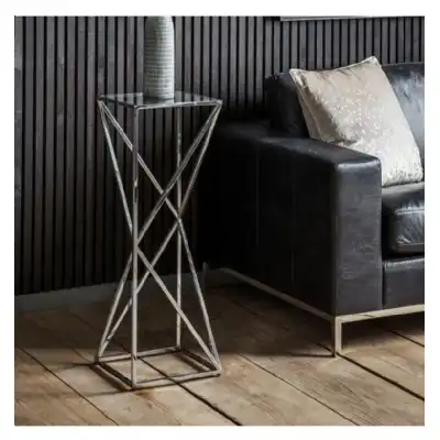 Clear Glass And Metal Silver Square Side Table