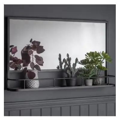 Charcoal Metal Wall Mirror with Shelf Base