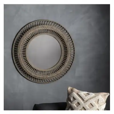 Antique Rustic Finish Round Wall Mirror