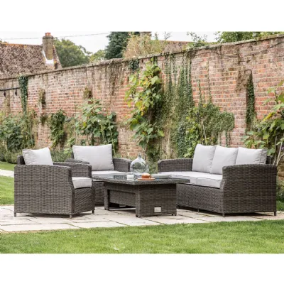 Rattan Outdoor Garden 3 Seater Dining Set with Rising Table