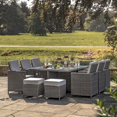 Grey Outdoor Garden Rattan 10 Seater Cube Dining Table Set