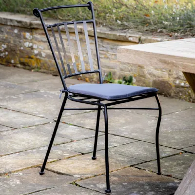 Grey Metal Outdoor Dining Chair with Seat Cushion