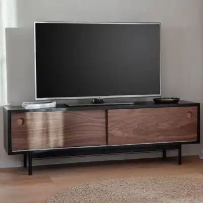 Walnut Wood Large TV Media Unit with Sliding Doors