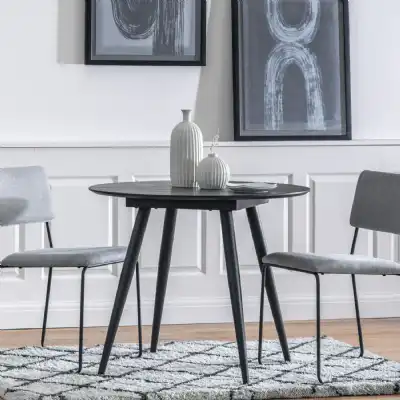 Black Wooden Small Round Dining Table Metal Legs 90cm