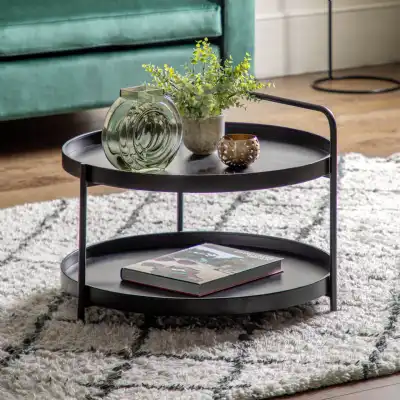 Black Metal Round Tray Top Coffee Table