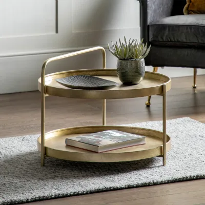 Round Tray Top Coffee Table Gold Metal Finish