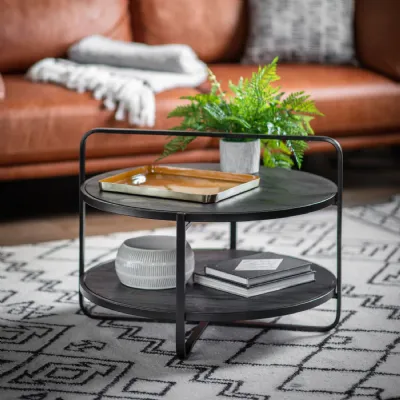 Round Tray Top Coffee Table Black Metal Finish