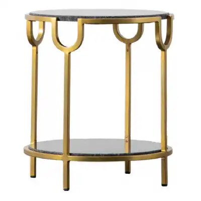 Black Faux Marble Round Side Table Gold Metal Frame