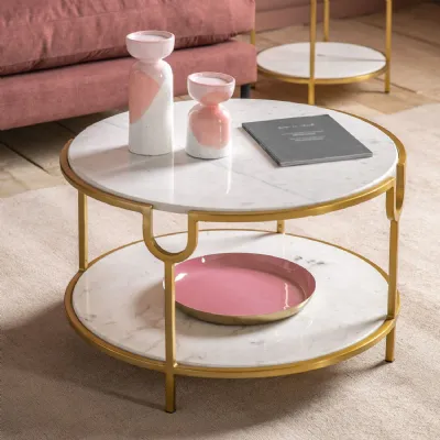 Gold Metal White Marble Round Coffee Table